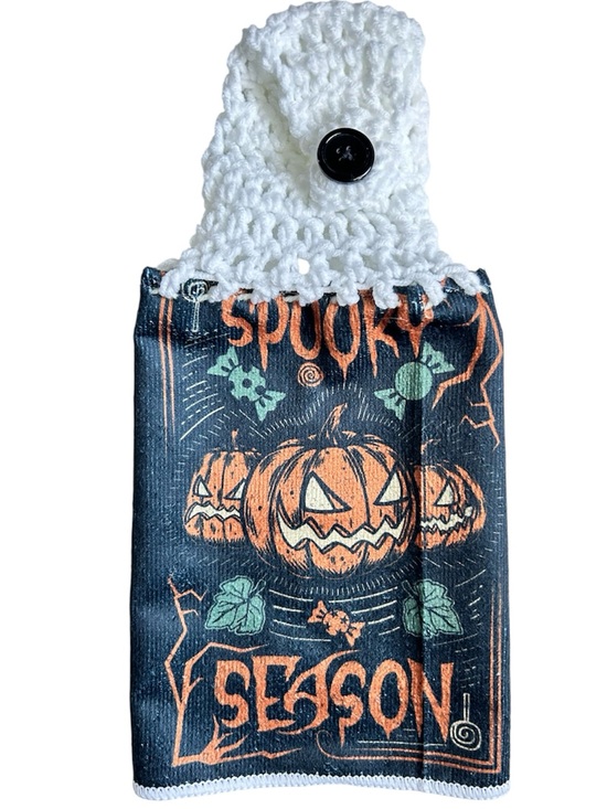 Hand Crafted Other - Hand Crafted Halloween Spooky Season Pumpkin Hanging Hand Towel - Black & Orange
